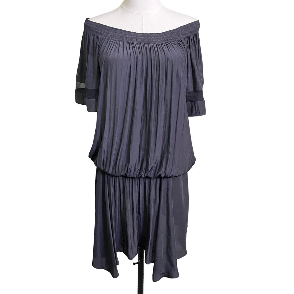Ramy Brook Silk Off Shoulder Dress Washed Black Mini Elastic Waist Flowy M